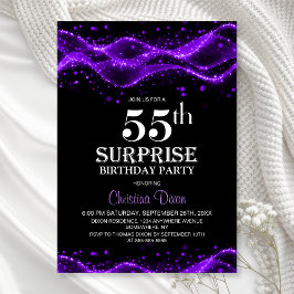 Black and Purple Surprise 55th Birthday Party Kaart