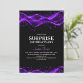 Black and Purple Surprise Any Age Birthday Party Kaart (Staand voorkant)