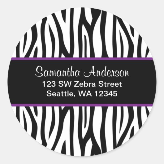 Black and Purple Zebra Custom Address Label (Voorkant)