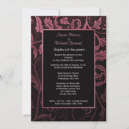 Black and Raspberry Damask Huwelijksuitnodiging Kaart