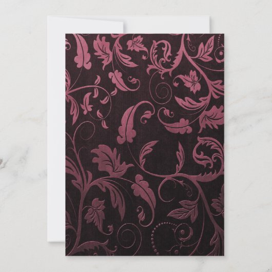 Black and Raspberry Damask Huwelijksuitnodiging Kaart (Achterkant)
