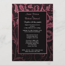 Black and Raspberry Damask Huwelijksuitnodiging