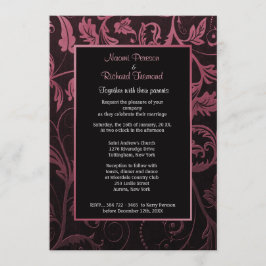 Black and Raspberry Damask Huwelijksuitnodiging Kaart