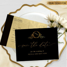 Black and Real Gold Foil Wedding Save the Date Folie Uitnodiging Briefkaart