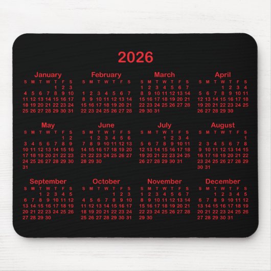 Black and Red 2026 Calendar Muismat (Voorkant)