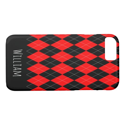 Black and Red Argyle Pattern iPhone 7/8 Hoesje (Achterkant (Horizontaal))