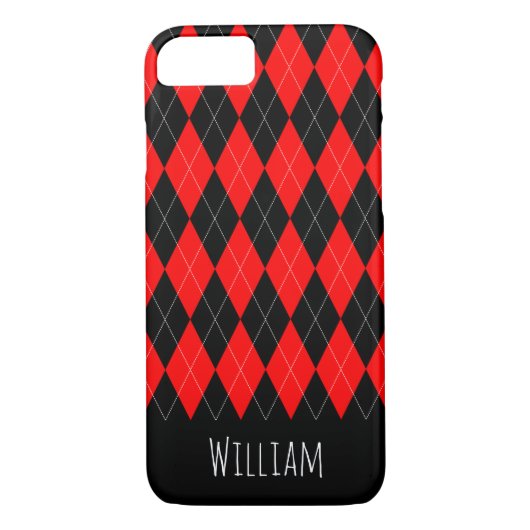 Black and Red Argyle Pattern iPhone 7/8 Hoesje (Achterkant)