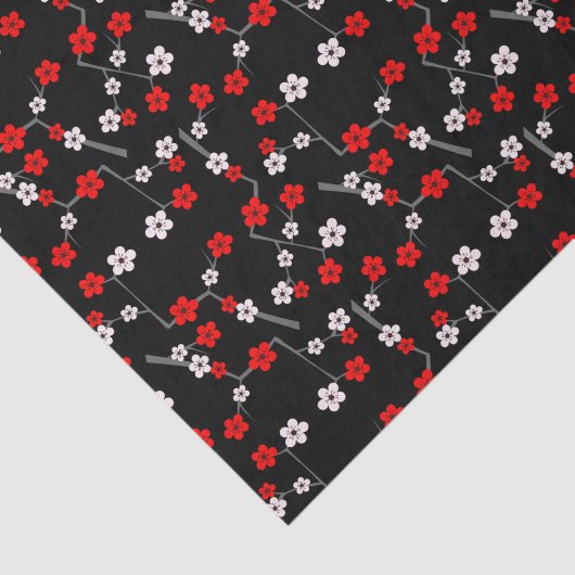 Black and Red Cherry Blossom Pattern Tissuepapier (Detail)