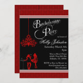 Black and Red Damask Chandelier Bachelorette Party Kaart (Voorkant / Achterkant)