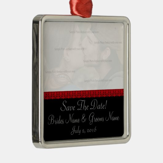 Black and Red Damask Save the Date Ornament (Rechts)