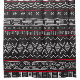 Black and Red Designer Mudcloth Shower Curtain Douchegordijn