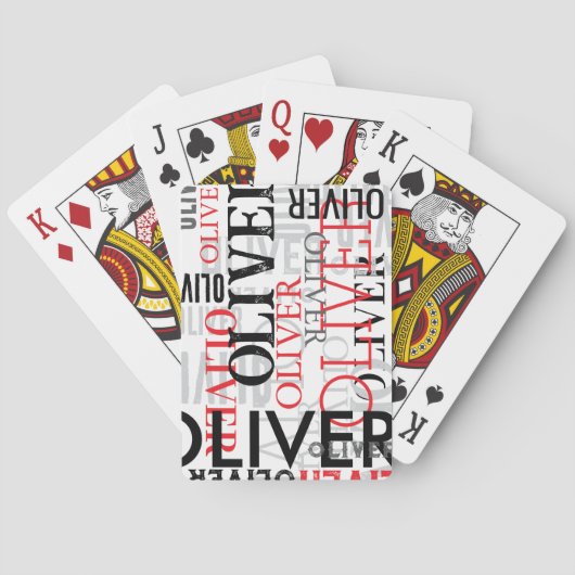 Black and Red Distressed Typography Cool White Pokerkaarten (Achterkant)
