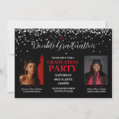 Black and Red Double Afstuderen Invitation Kaart (Voorkant)