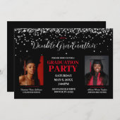 Black and Red Double Afstuderen Invitation Kaart (Voorkant / Achterkant)