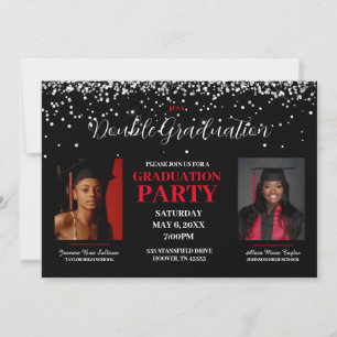 Black and Red Double Afstuderen Invitation Kaart