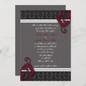 Black and Red Elegant Damask Invitation Kaart (Voorkant / Achterkant)