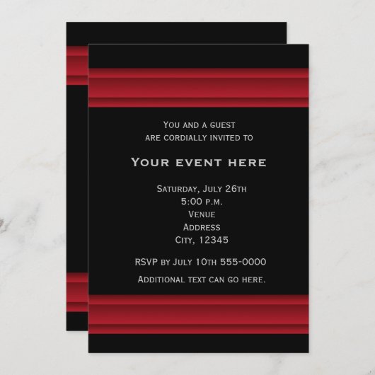 Black and Red Elegant Party Event Uitnodiging (Voorkant / Achterkant)
