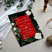 Black and Red Elegant White Floral Wedding Kaart