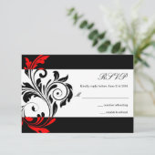 Black and Red Floral Swirl Wedding RSVP (Staand voorkant)