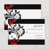 Black and Red Floral Swirl Wedding RSVP (Voorkant / Achterkant)