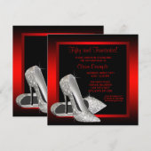  Black and Red Glitter High Heels Verjaardag Kaart (Voorkant / Achterkant)