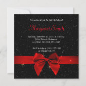 Black and Red Glittery Sweet 16 Invite Kaart (Achterkant)