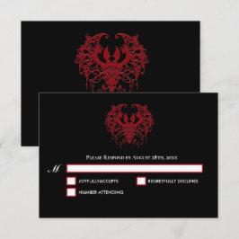 Black and red Gothic Halloween Wedding RSVP Card Kaartje