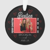 Black and Red Hearts Photo Besties Christmas Ornament (voorkant)