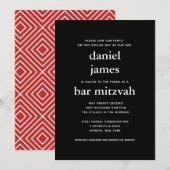 Black and Red Modern Bar Mitzvah Invitation Kaart (Voorkant / Achterkant)