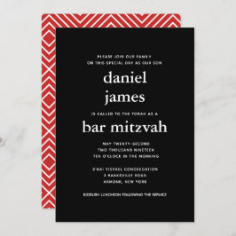 Black and Red Modern Bar Mitzvah Invitation Kaart