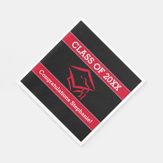 Black and Red Mortarboard Graduation Party (Afstud Servetten (Hoek)
