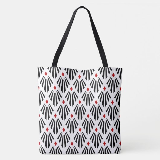Black and Red on white Art Deco pattern Tote Bag (Achterkant)