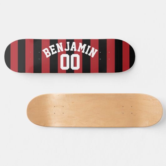 Black and Red Rugby Jersey Stripes Name Number Skateboard (Horizontaal)