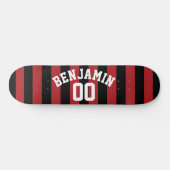 Black and Red Rugby Jersey Stripes Name Number Skateboard (Horizontaal)