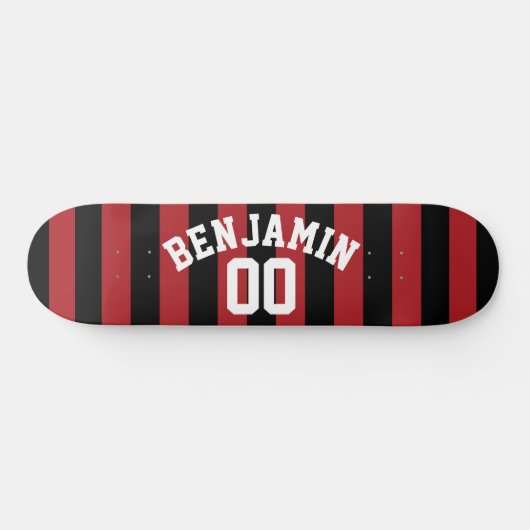 Black and Red Rugby Jersey Stripes Name Number Skateboard (Horizontaal)