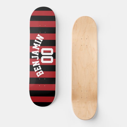 Black and Red Rugby Jersey Stripes Name Number Skateboard (Voorkant)