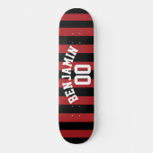 Black and Red Rugby Jersey Stripes Name Number Skateboard (Voorkant)