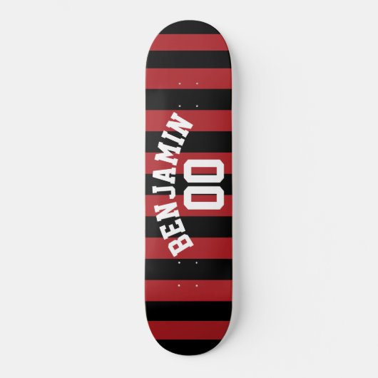 Black and Red Rugby Jersey Stripes Name Number Skateboard (Voorkant)