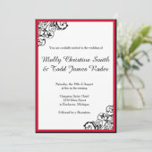 Black and Red Scroll Invite Kaart (Staand voorkant)
