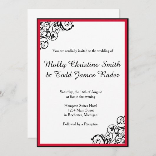 Black and Red Scroll Invite Kaart (Voorkant / Achterkant)