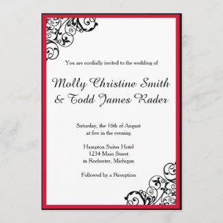 Black and Red Scroll Invite Kaart