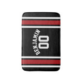Black and Red Sports Jersey Custom Name Number Badmat (Voorkant Verticaal)
