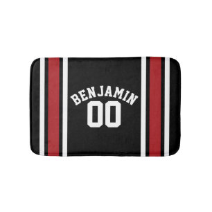 Black and Red Sports Jersey Custom Name Number Badmat