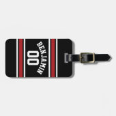 Black and Red Sports Jersey Custom Name Number Bagagelabel (Voorkant horizontaal)