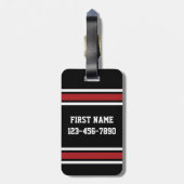 Black and Red Sports Jersey Custom Name Number Bagagelabel (Achterkant verticaal)
