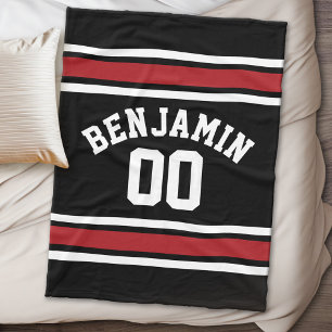 Black and Red Sports Jersey Custom Name Number Fleece Deken