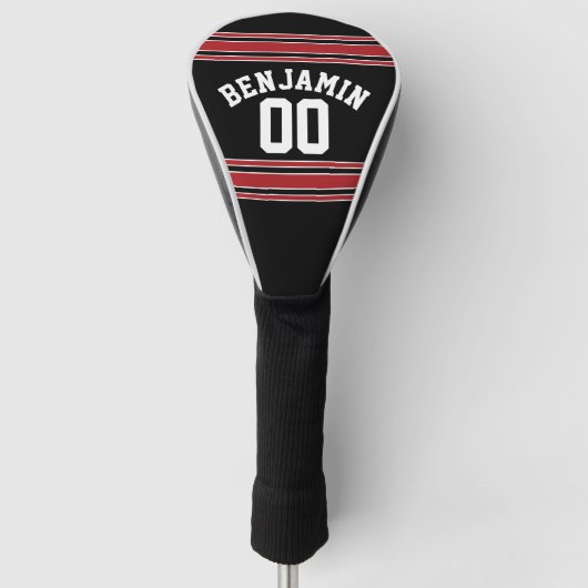 Black and Red Sports Jersey Custom Name Number Golfheadcover (Voorkant)