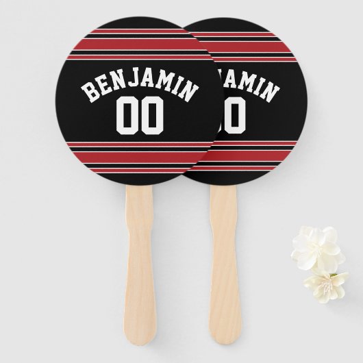 Black and Red Sports Jersey Custom Name Number Handwaaier (Voorkant en achterkant)