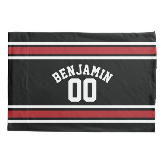 Black and Red Sports Jersey Custom Name Number Kussensloop (Achterkant)
