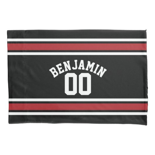 Black and Red Sports Jersey Custom Name Number Kussensloop (Voorkant)
